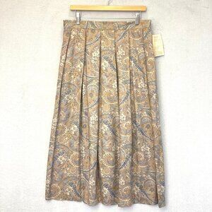 Vintage Koret Traditional Pleated Midi Skirt‎ Size 18 Brocade Tan Trad 80's 90's